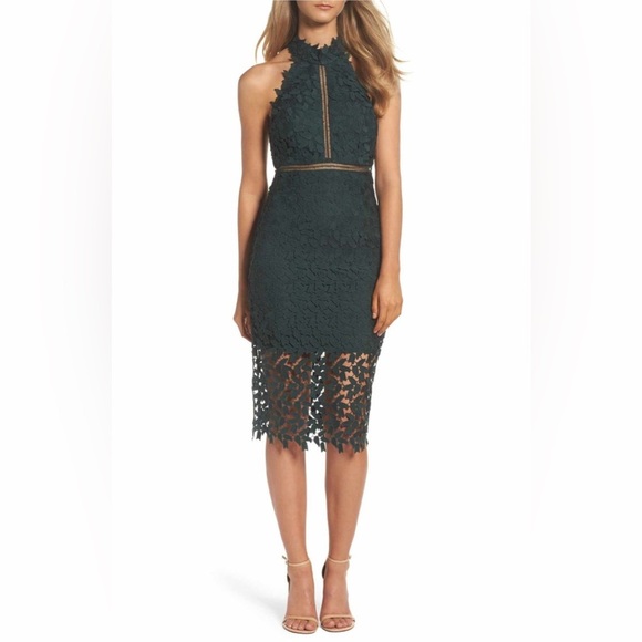 BARDOT Gemma Halter Floral Leaf Black Lace Bodycon Midi Dress Size 6 S - Picture 13 of 13